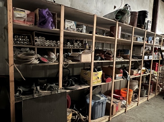 CONTENTS OF SHELVING,  FLUIDS, CLAMPS, WIDE LOAD BANNERS, CAULK, ROPE, & MI