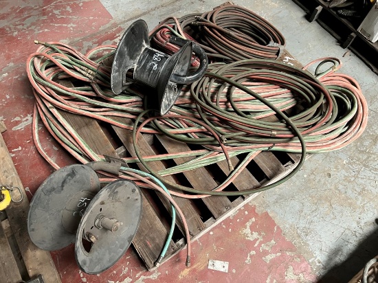 PALLET WITH TORCH HOSE & (2) HOSE REELS
