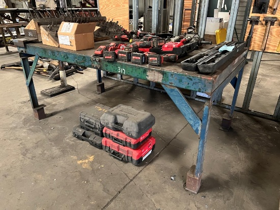 METAL SHOP TABLE,  54" X 8', WITH (2) ROLLERS