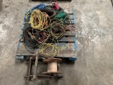 PALLET WITH WIRE AND WIRE SPOOL REEL HOLDER