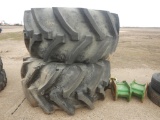 (2) 900/65R32 TIRES ON JOHN DEERE RIMS AND 2 SPACERS