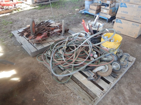 (2) PALLETS WITH CUTTING TORCH,HOSE, ANCHOR BOLTS, CHIPPING HAMMER BITS,  &