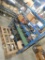 (1) BLUE SHELF  WITH SCREWS, ELECTRIC MOTORS, SPRINGS, & MISCELLANEOUS