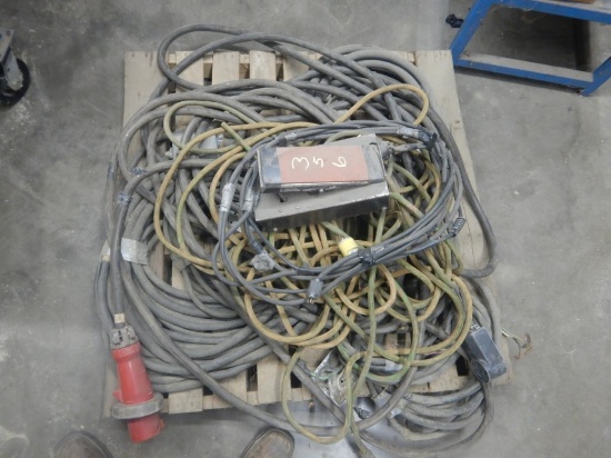 PALLET WITH WELDER POWER CORDS, PEDAL,  & MISCELLANEOUS