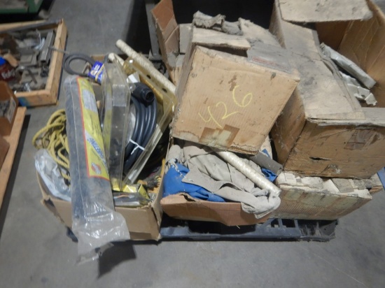 PALLET WITH SEALANT TAPE, BELTS, SPRAY BOTTLE,  & MISCELLANEOUS