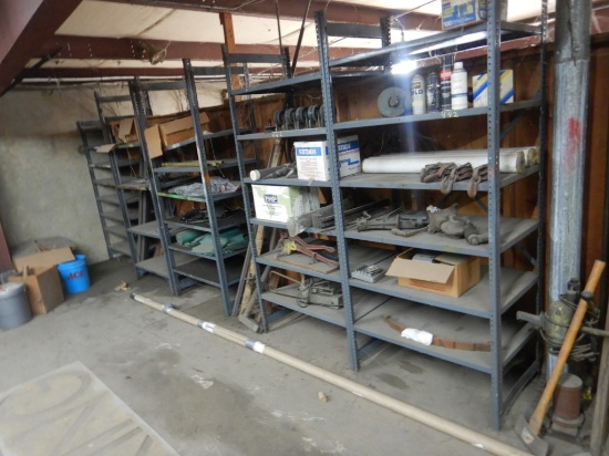 CONTENTS OF REMAINING GREY SHELVES :  GEARS, FITTINGS, MOTORS, PULLEY BLOCK