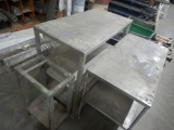 (2) STAINLESS STEEL TABLES & METAL STAND