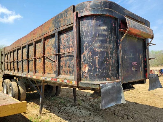 END DUMP TRAILER,  STEEL, ABOUT 20', TANDEM AXLE, 24.5 TIRES, BLACK WITH FR
