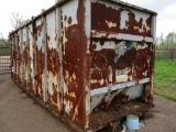ENCLOSED ROLLOFF CONTAINER BOX,  LIGHT GRAY & RUST COLORED
