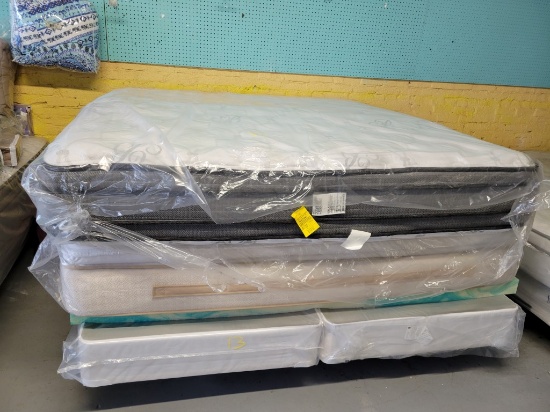 KING BED WITH METAL FRAME  AND (2) PILLOW TOP MATTRESSES