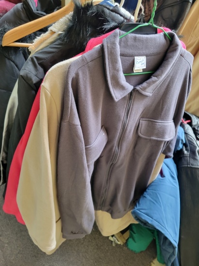 (5) LOTS OF COATS IN WINDOW AND ON RACK