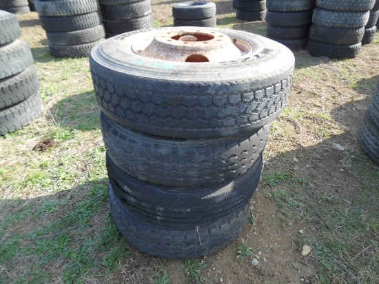 TIRES/WHEELS,  (4) 295/75R 22.5 STEEL WHEELS & TIRES