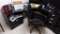 DESK, FILE CABINET, CHAIRS & CLOCK,