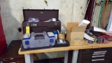 WORK BENCH, TOOLBOX & FILE CABINET W/ MISC TOOLS