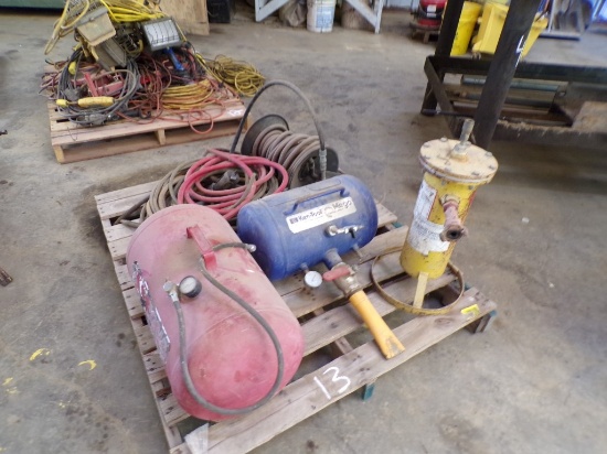 PALLET WITH BEAD BLASTER, AIR TANK, AIR HOSE AND MISC.