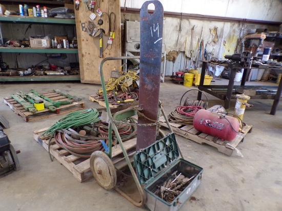PALLET WITH TORCH HOSE, TORCH CART AND MISC. TORCH PARTS