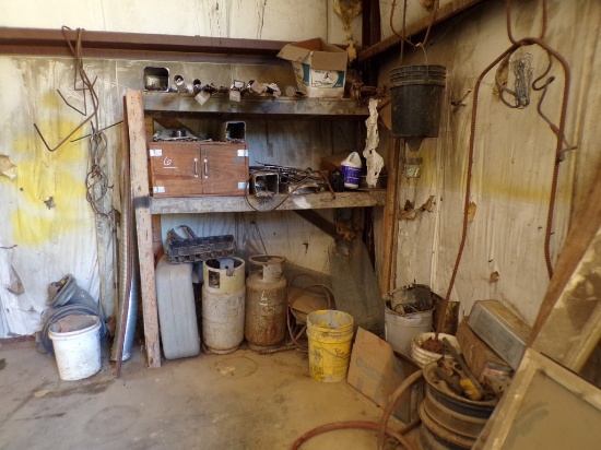 CONTENTS OF CORNER, INCLUDING WELDING RODS, PROPANE TANKS, WHEELS, FAN AND
