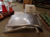 PALLET WITH ALUMINUM TRUCK FENDERS, CHAIN BOX AND MISC.