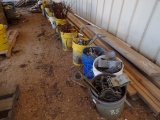 BUCKETS OF CHAINLINK FENCE TOPPERS/CAPS, CONCRETE TIES AND MISC.
