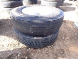 LOT OF (1) 11R24.5 TIRE ON ALUMINUM HUB PILOT, (1) 11R24.5 TIRE ON STEEL HU