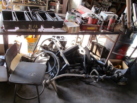 LOT OF SAW HORSES, METAL TABLES, PARTS, METAL,  & MISCELLANEOUS