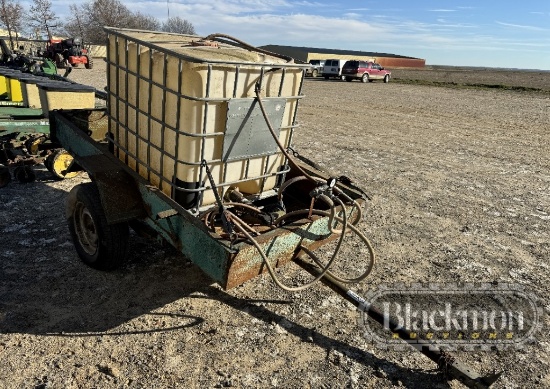 SHOP BUILT WATER TRAILER,  250 GAL , W/ PTO PUMP, SINGLE AXLE, S# N/A
