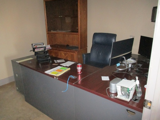 EVERYTHING REMAINING IN OFFICE,  LOT OF DESKS, ROLL AROUND OFFICE CHAIRS, T