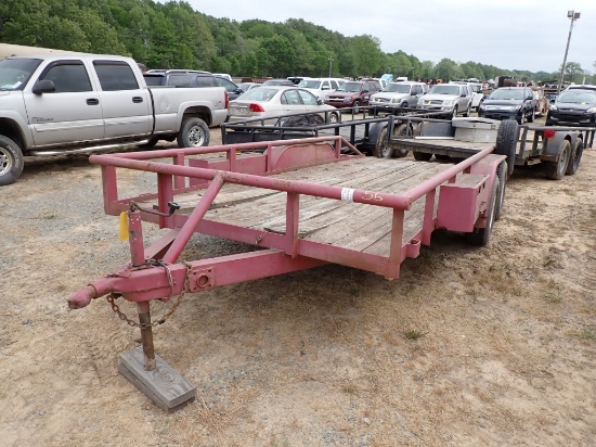 SHOPBUILT UTILITY TRAILER,  16', TANDEM AXLE, SINGLE TIRE, SLIDE IN RAMPS,