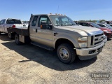 2008 FORD F350 FLATBED TRUCK, 128,550+ mi,  DIESEL, AUTO, EXTENDED CAB, 4X4