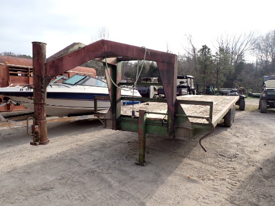 1998 HOMEMADE EQUIPMENT TRAILER,  GOOSENECK, 22', SLIDE IN RAMPS, TANDEM AX