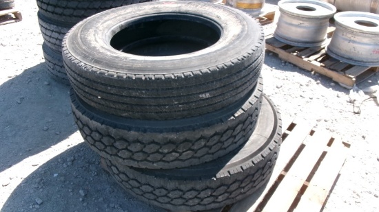LOT OF TIRES,  (3) 11R24.5", NO WHEELS, AS IS WHERE IS