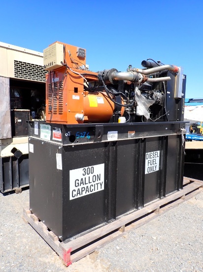 GENERAC GENERATOR,  DIESEL, 60-KW, MOUNTED ON 300-GAL FUEL TANK