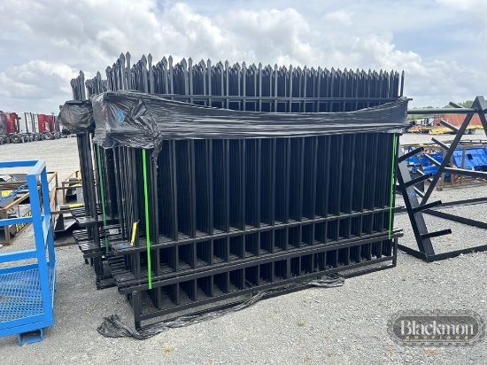 (24) FENCE SECTIONS,  9'6" X 6', DECORATIVE IRON, W/POST AND HARDWARE,
