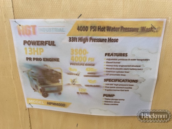 AGT, HPW4000 HOT WATER PRESSURE WASHER,  4 GPM, 3500-4000 PSI, 13HP GAS ENG