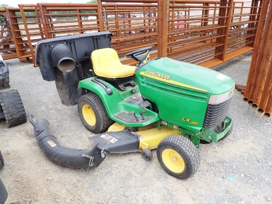 JOHN DEERE LX280 RIDING MOWER,  GAS, 42" CUT, W/ BAGGER,