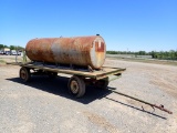 METAL FUEL TANK,  1000 GALLON, MOUNTED ON JOHN DEERE WAGON