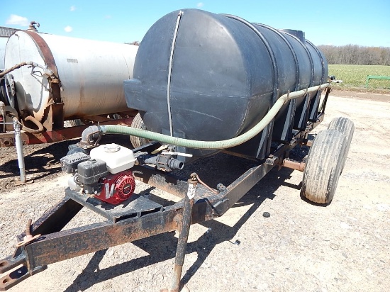 WATER TRAILER,  1000 GALLON, TANDEM AXLE, HONDA TRANSFER PUMP S# N/A