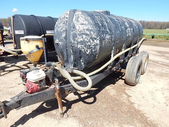 WATER TRAILER,  1000 GALLON, TANDEM AXLE, HONDA TRANSFER PUMP, S# N/A