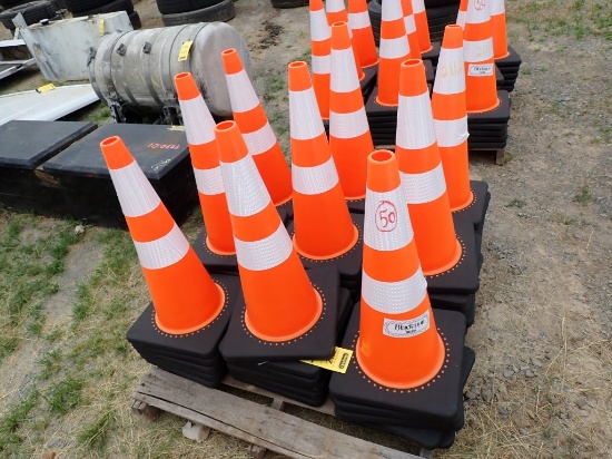 PALLET WITH (50) ORANGE HWY CONES WITH REFLECTORS