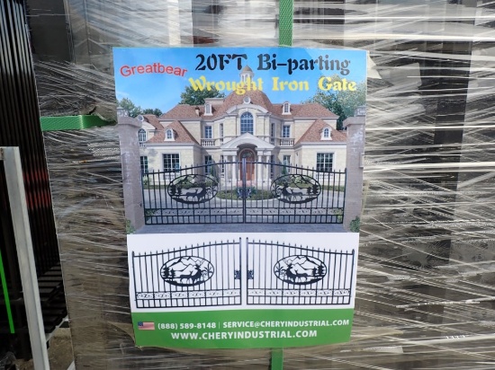 GREATBEAR BI-PARTING GATE,  WROUGHT IRON/POWDER COATED, 20' DEER & MOUNTIAN