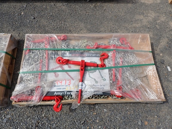 GREATBEAR CHAIN & RATCHET BINDER SET,  (5) RATCHET BINDERS & (10) 5/16X20'