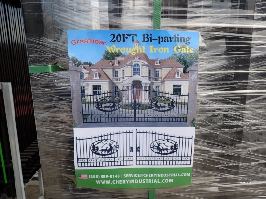 GREATBEAR BI-PARTING GATE,  WROUGHT IRON/POWDER COATED, 20' DEER & MOUNTIAN