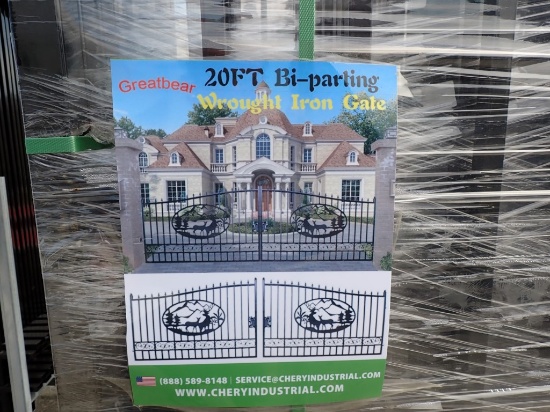 GREATBEAR BI-PARTING GATE,  WROUGHT IRON/POWDER COATED, 20' DEER & MOUNTIAN