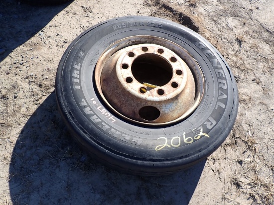 (1) 295/75R22.5 TIRE  ON HUB PILOT