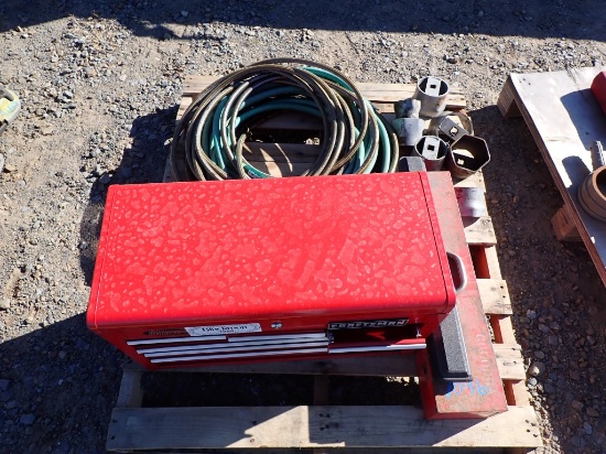 PALLET OF CRAFTSMAN TOOL BOX, MISC HOSE, PULLER SET & MISC,
