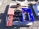 PALLET OF 28 PC BUSHING DRIVER SET, SAE THREAD KIT, GASKET PUNCH & MISC
