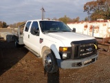 2008 FORD F350 FLATBED TRUCK,  DIESEL, AUTO, CREWCAB, DRW, FLATBED W/ TOOLB
