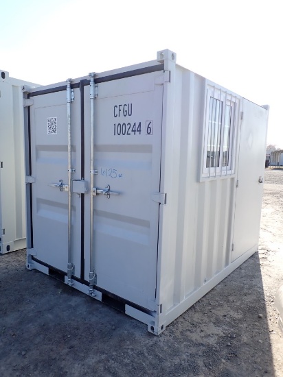 OFFICE / STORAGE CONTAINER,  9' X 6' X 7' TALL, END DOORS, WALK-IN DOOR, WI