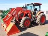 KUBOTA M5091 WHEEL TRACTOR, 1240+ HRS,  DIESEL CAB, AC, 3PT, PTO, REMOTES,