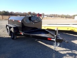 PORTABLE FUEL TANK,  750-GALLON, TANDEM AXLE, SINGLE TIRE, 12-V PUMP AND HO